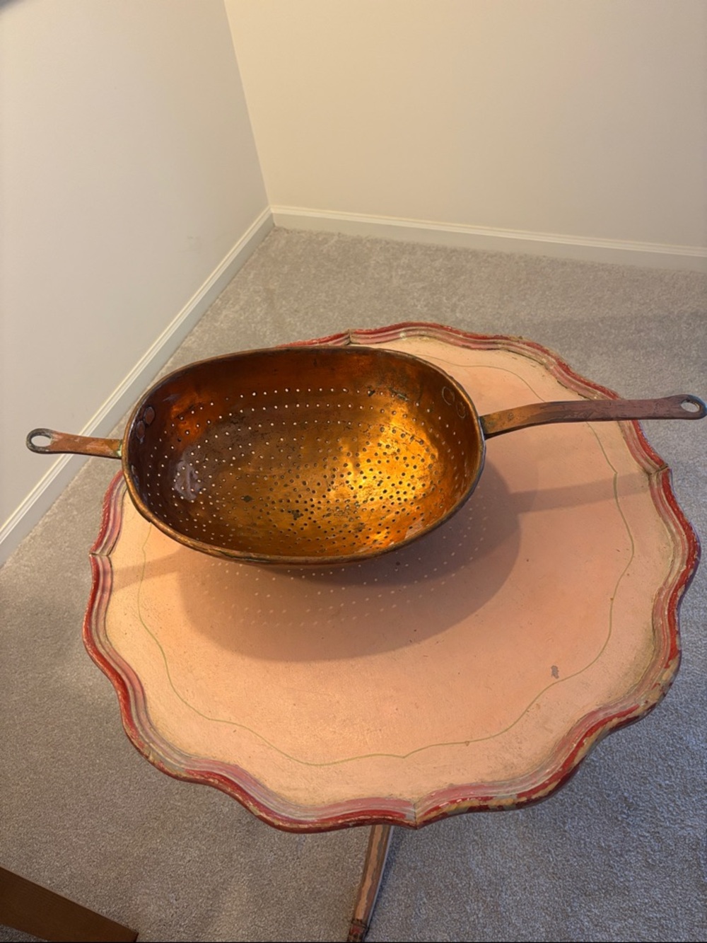 Copper Colander Strainer with Dual Handles - copper. Antique